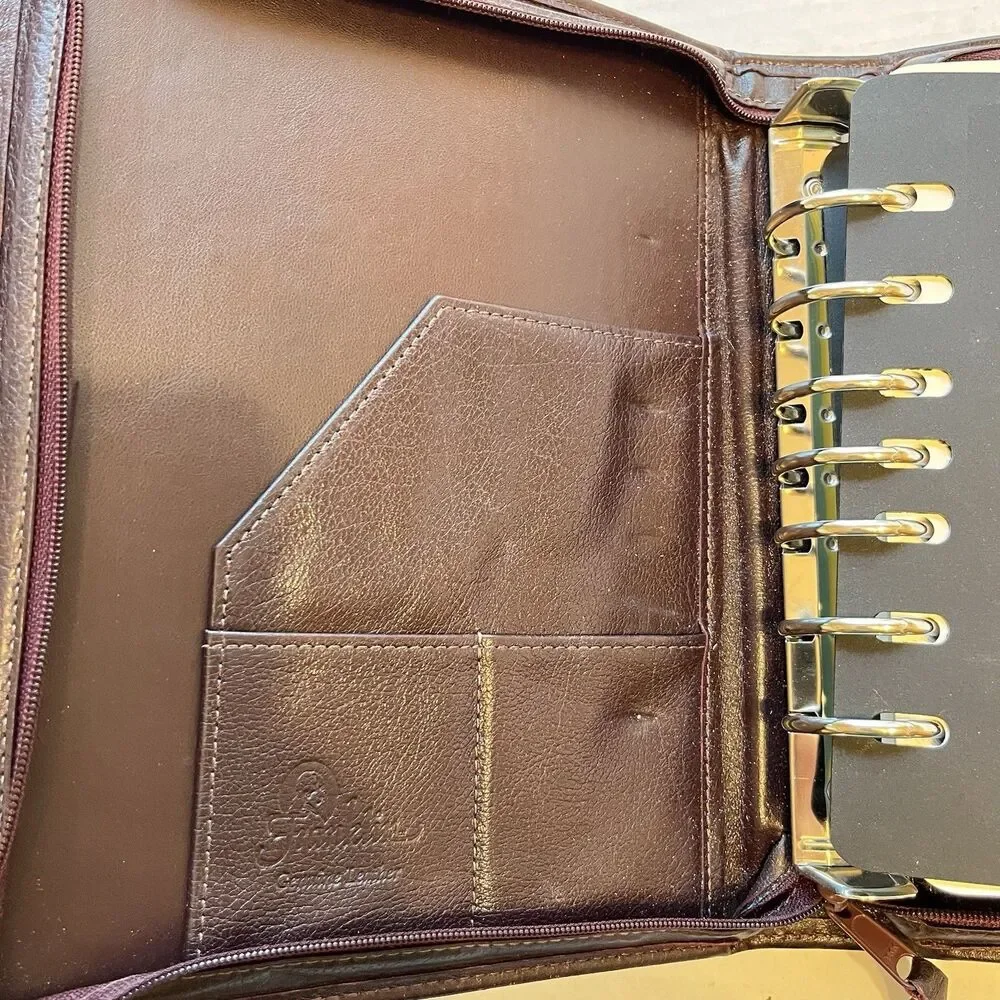 Leather Franklin Inserts Covey Planner Zippered 7-Ring Organizer Burgundy